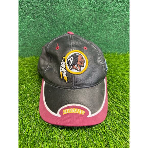 Vintage Washington Redskins NFL American Needle Snapback Hat Black Leather Red - Picture 1 of 7